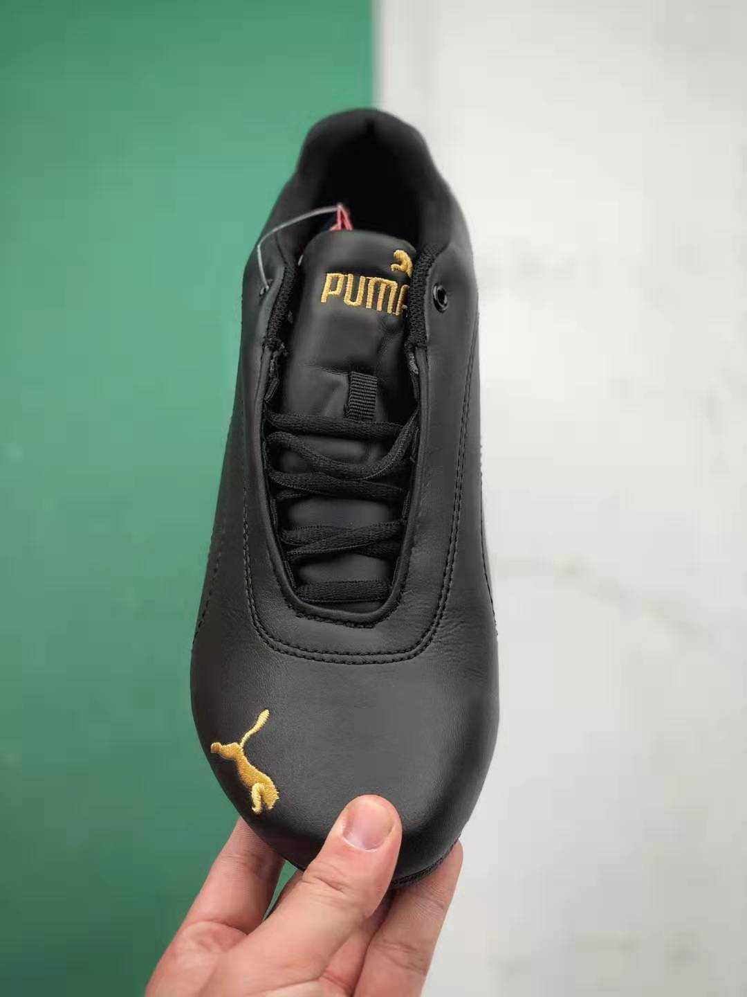 Puma Future Super GT Black Gold Leather Running Casual Shoes 356158-01